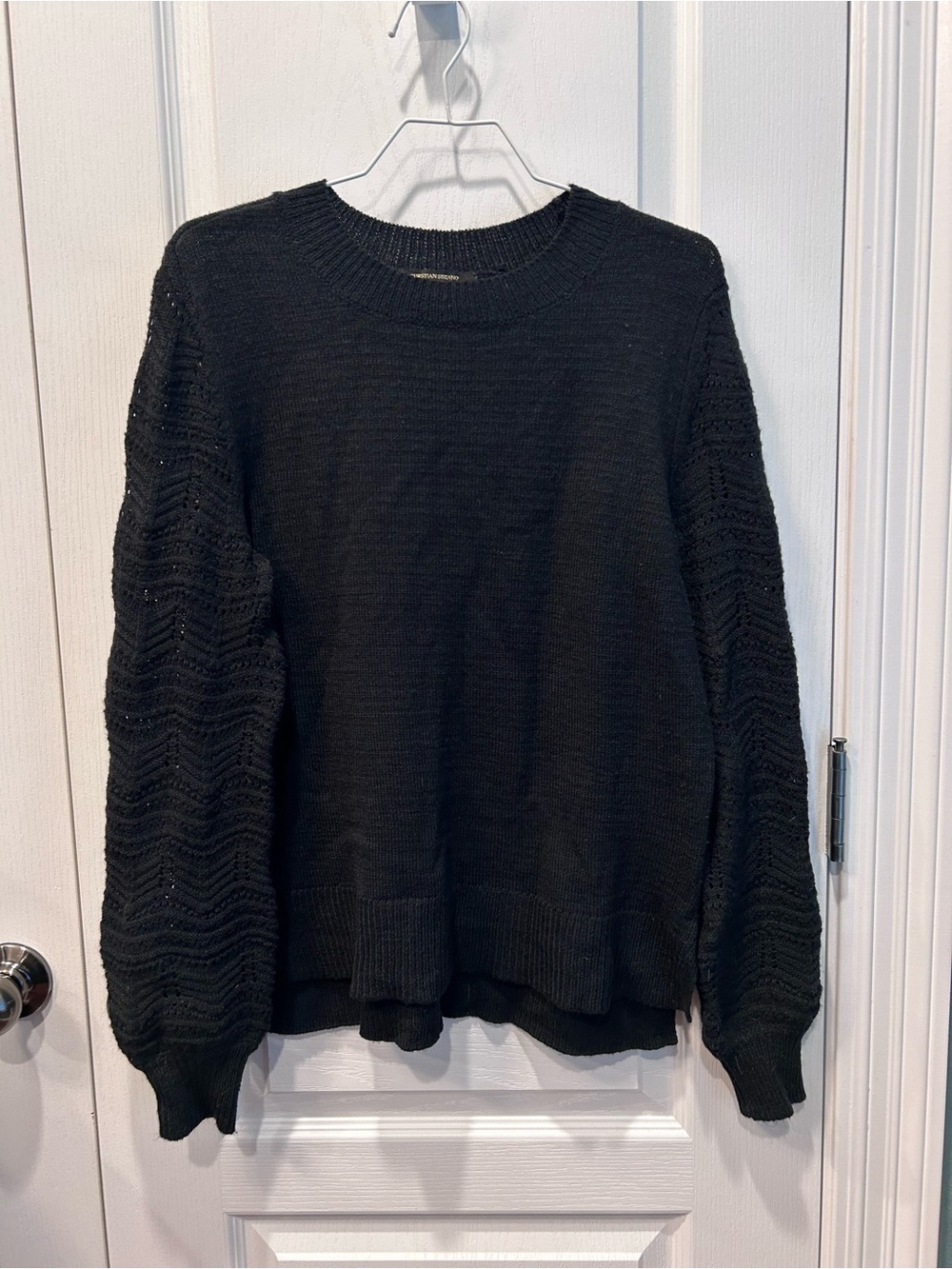 Christian Siriano Women’s Black Crochet Knit Sleeve Pullover Sweater Size Small